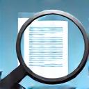 Icon representing transparency, such as a magnifying glass over clear document or light passing through prism.