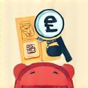 Icon of a magnifying glass with money or a saving piggy bank